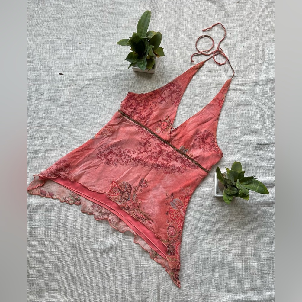 Coral Halter Neck Paisley Top - Picture 3 of 4